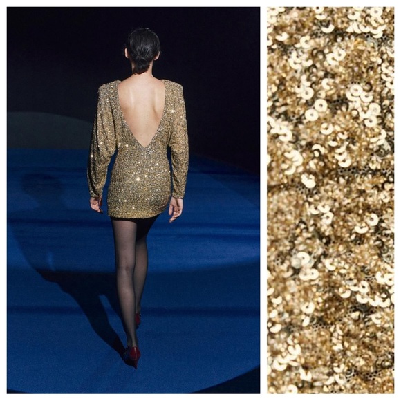 NWT. Zara ZW Collection Golden Sequin Short Dress. Size XS. - Picture 3 of 11
